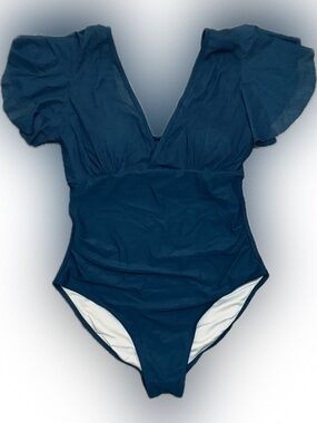 NWOT Sheer Flutter Sleeve One-Piece Swimsuit - Teal